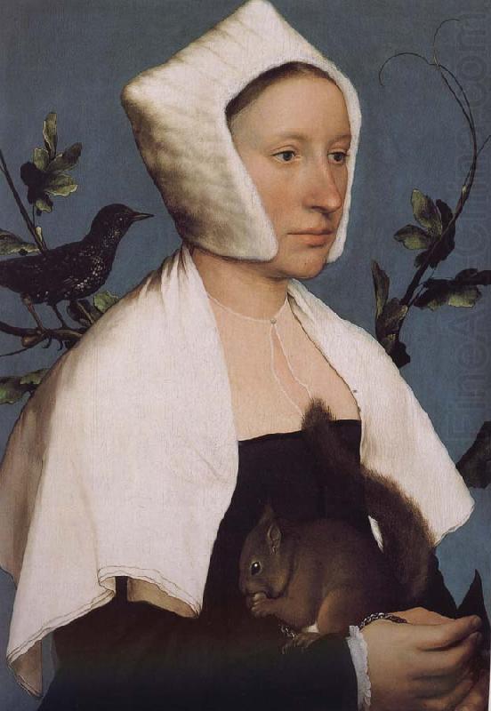 With squirrels and birds swept Europe and the portrait of woman, Hans Holbein